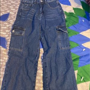 High waisted Flap pocket side jeans/ dark wash